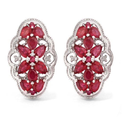 Par de Brinco em Prata 925 Floral com Rubis 177130