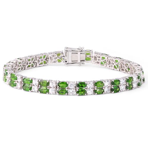 Pulseira em Prata 925 com Chromediopsides e Zircônias 199373 Pulseira em Prata 925 com Chromediopsides e Zircônias 199373