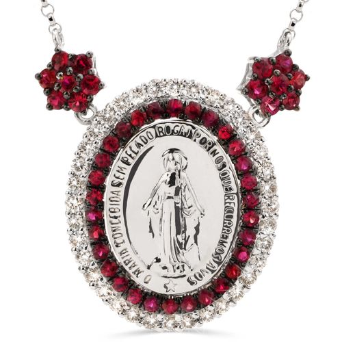 Pingente em Ouro  Branco 18k Nossa Senhora das Graças com Rubis e Diamantes 191461