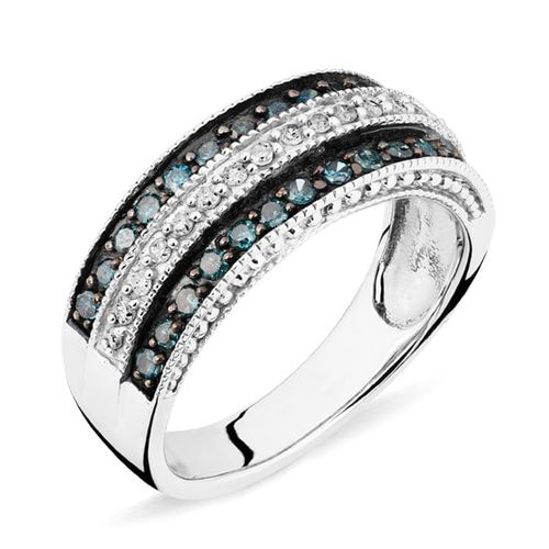 Meia Aliança em Ouro Branco  com Diamantes Azuis e Brancos 110166