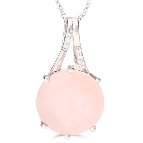 Pingente em Prata 925 Calcedônia Rosa e Topázios Brancos 160749