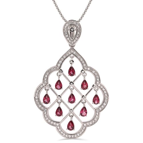 Pingente em Prata 925 Com Rodolita e Topázios Brancos 160975 Pingente em Prata 925 Com Rodolita e Topázios Brancos 160975