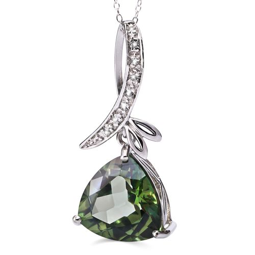 Pingente em Prata 925 com Topazio Kiwi e Topazios Brancos 161007 Pingente em Prata 925 com Topazio Kiwi e Topazios Brancos 161007