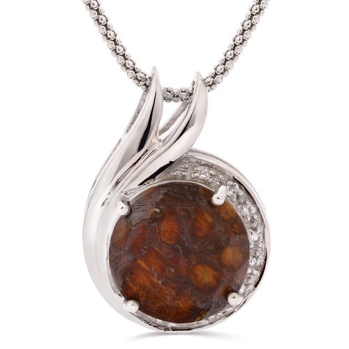 Pingente em Prata 925 com Jasper Redondo e Tópazio Branco 161253 Pingente em Prata 925 com Jasper Redondo e Tópazio Branco 161253