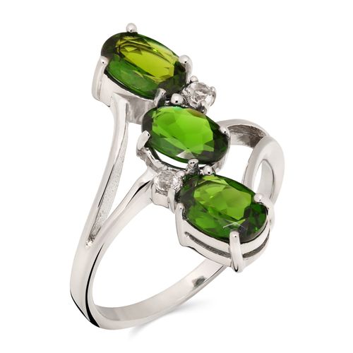 Anel  em Prata 925 com 3 Chromediopsides e Topazios Brancos 161516