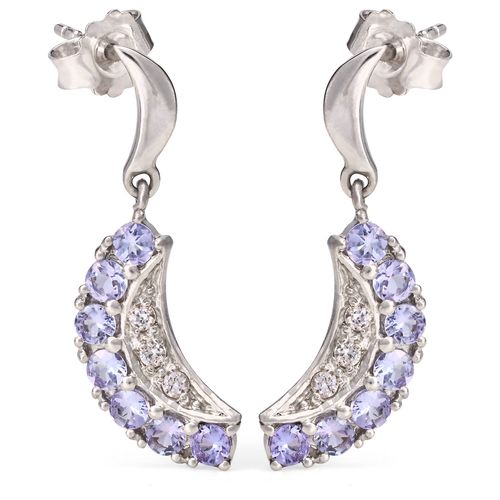 Par de Brinco em Prata 925 Lua com Tanzanitas e Topázios Brancos 161675