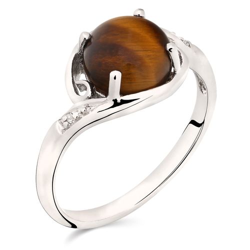 Anel em Prata 925 com Olho de Tigre e Diamantes 161778