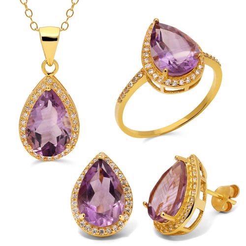 Conjunto em Prata 925 Gota com Ametistas e Topázios Brancos 187253