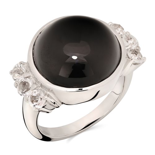 Anel em Prata 925 com Black Spinel Redondo e Topázio Branco 167800
