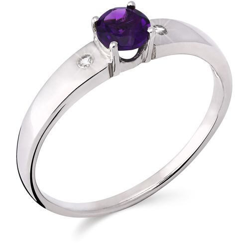 Anel em Prata 925 Solitário Ametista com Topázio Branco 161798
