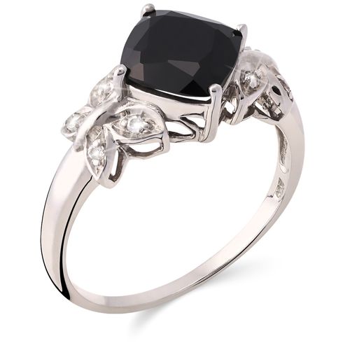 Anel em Prata 925 com Black Spinel e Topázios Brancos 163397 Anel em Prata 925 com Black Spinel e Topázios Brancos 163397