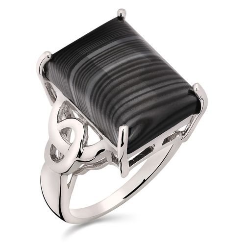 Anel em Prata 925 com Psilomelane Retangular 163554