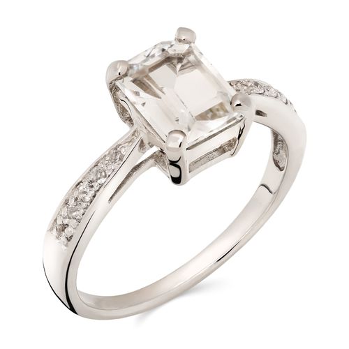 Anel em Prata 925 Topázio Glacial e Retangular com Topázios Brancos 163787 Anel em Prata 925 Topázio Glacial e Retangular com Topázios Brancos 163787