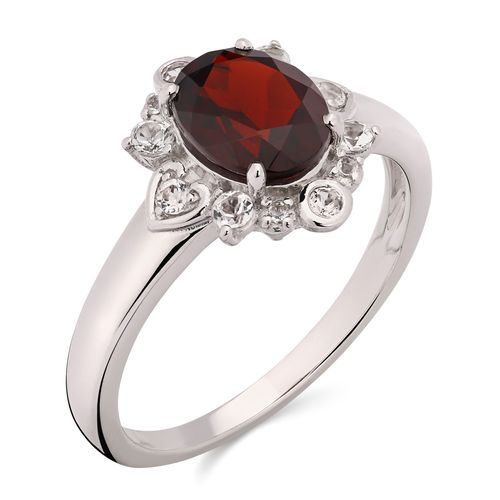 Anel em Prata 925 com Granada e Topázios Brancos 164616