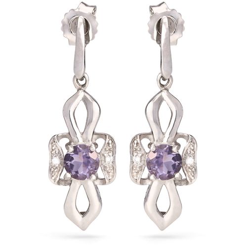 Par de Brincos em Prata 925 com Quartzos Lilás e Topázios Brancos 165084