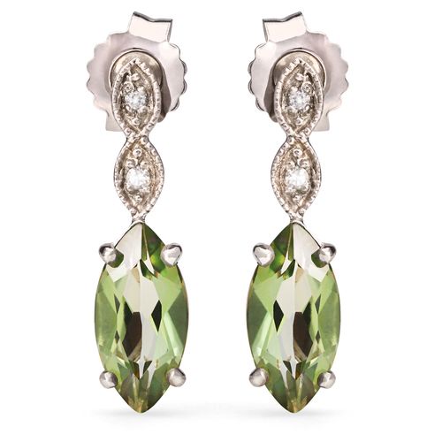 Par de Brinco em Prata 925 Com Topazio Verde e Branco 165097