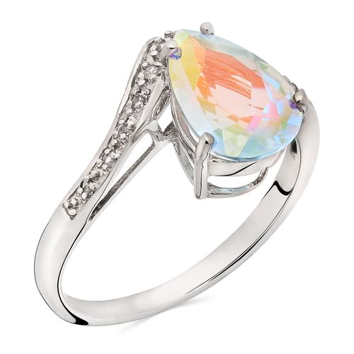 Anel em Prata 925 Com Topázio Místico e Topázio Branco 165848