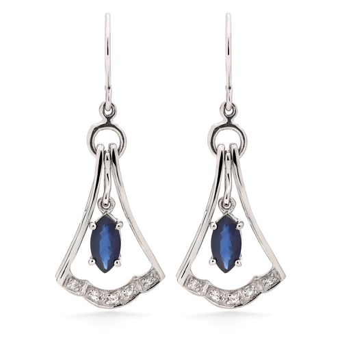 Par de Brinco em Prata 925 Com Safira Azul e Safira Branca 166322