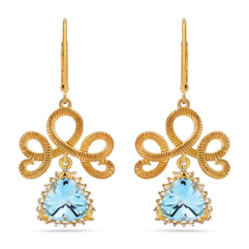 Par de Brinco em Prata 925 Chandelier com Topázio Azul 168093