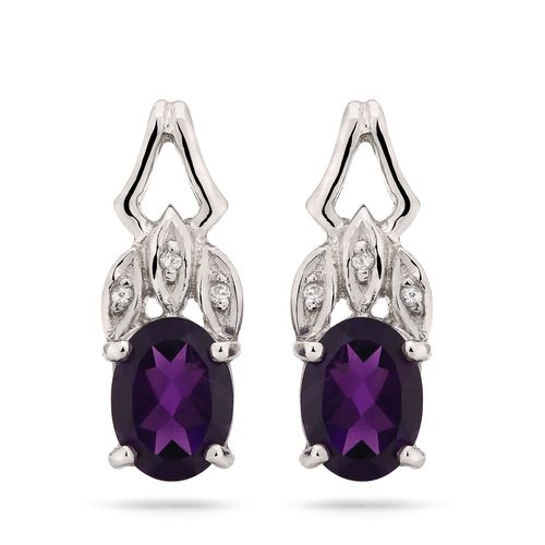 Par de Brinco em Prata 925 com Ametista e Topázio Branco 169661 Par de Brinco em Prata 925 com Ametista e Topázio Branco 169661