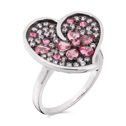 Anel em Prata 925 Coração Floral com Espinélios Rosas 174858