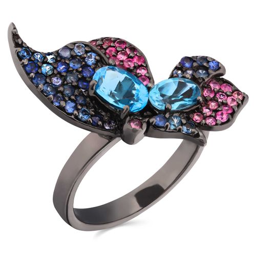 Anel Borboleta Linha Premium em Prata 925 com Topazio Azul e Safiras 175954