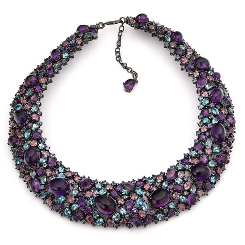 Colar Linha Premium em Prata 925 com Ametistas, Safiras e Topázios 175492