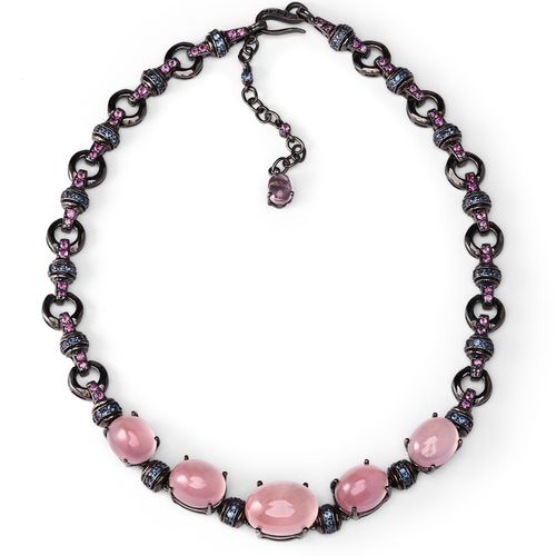 Colar Linha Premium com Prata 925 com Quartzo Rosa e Safiras 175600