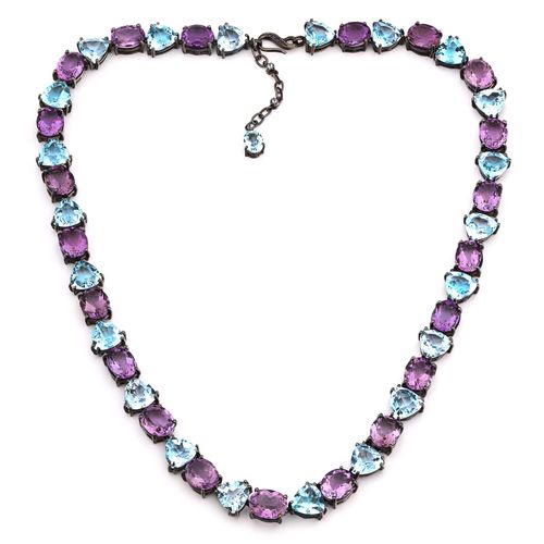 Colar Linha Premium em Prata 925 com Ametistas e Topázios Azuis 176555