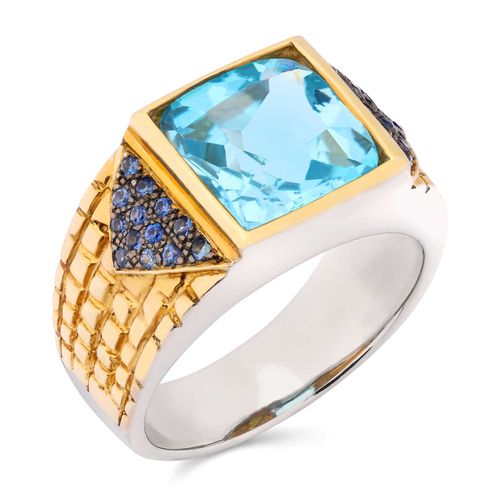 Anel em Linha Premium em Prta 925 com Topázio e Safira Azul 177295