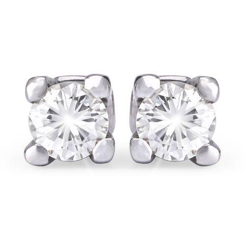 Par de Brinco em Ouro Branco 18k Solitário com Diamantes 180071