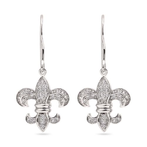 Par de Brinco de Prata 925 Flor de Lis com Zirconias 183446