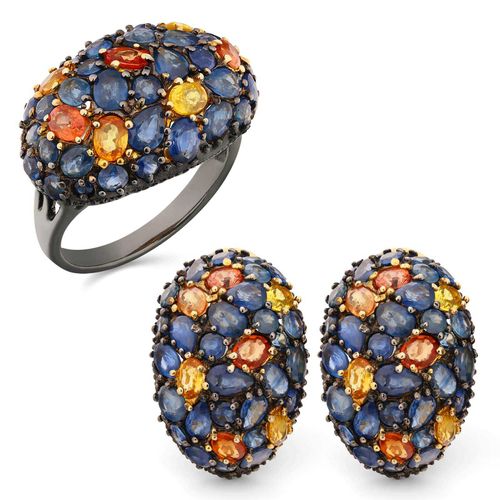 Anel e Brinco Linha Premium em Prata 925 com Safiras 184204