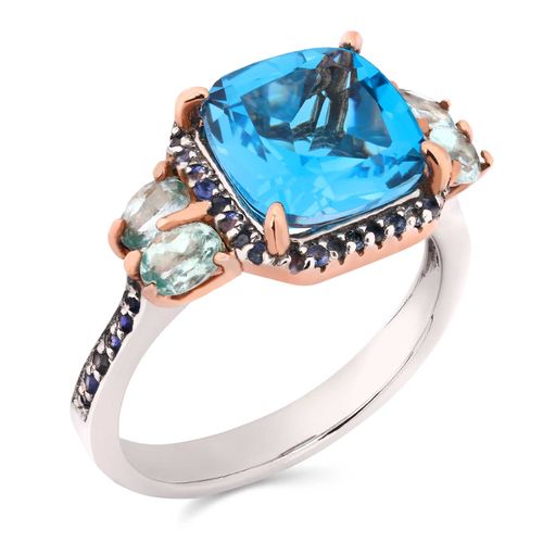 Anel Linha Premium em Prata 925 com Topázio Azul, Apatitas e Safiras Azuis 184460