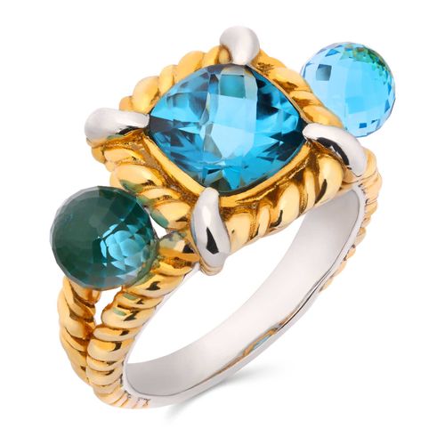 Anel Linha Premium em Prata 925 com Topazio London Blue e Topazios Azuis 184602