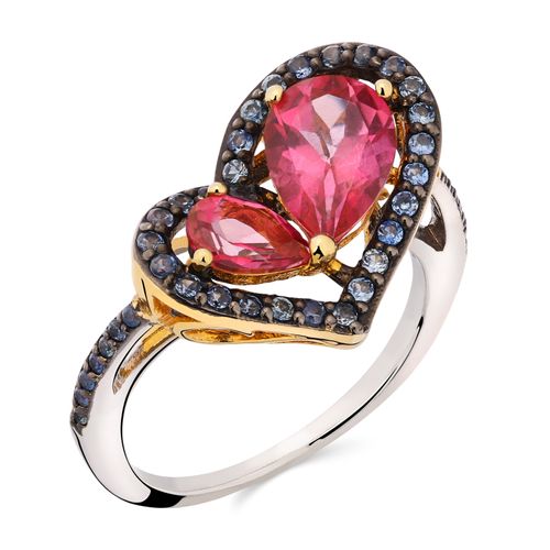 Anel Linha Premium em Prata 925 Coração com Mix Pedras 184616