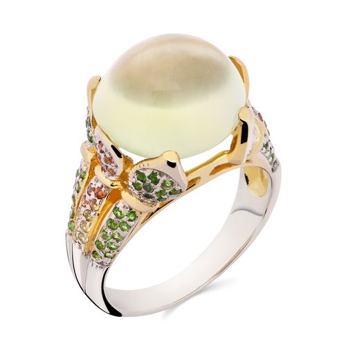 Anel Linha Premium em Prata 925 com Prenita,Crome Diopside,Safiras Laranjas e Safiras Amarelas 184662