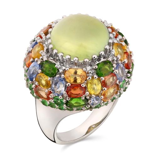 Anel Linha Premium em Prata 925 com Prenita, Granada Verde, Tanzanita e Safira Colorida 184911