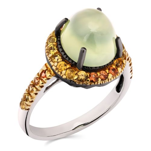 Anel Linha Premium em Prata 925 com Prenita e Safiras Laranja 185335