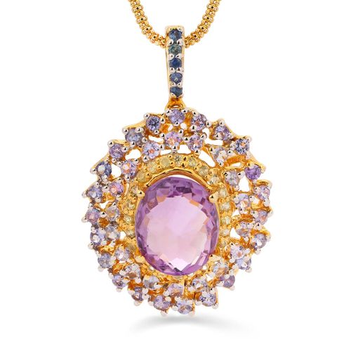 Pingente Linha Premium em Prata 925 com Ametista, Tanzanitas, Saf. Amarelas e Saf. Azuis 188083