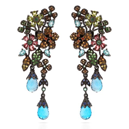 Par de Brinco Linha Premium em Prata 925 Floral com Pedras Naturais 188988