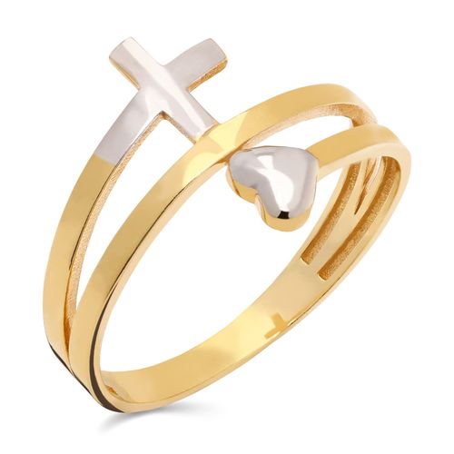Anel em Ouro Amarelo 18k Mola Cruz e Coração 189972