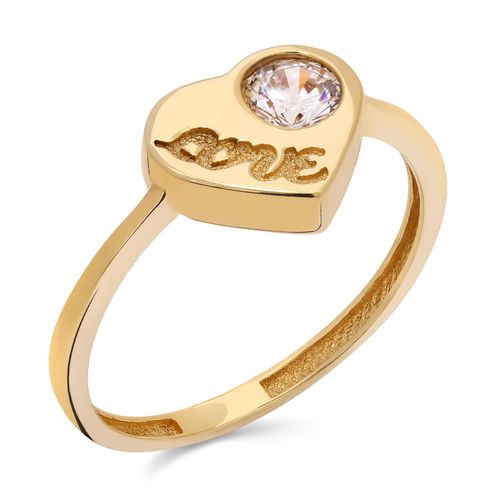 Anel em Ouro Amarelo 18k Coração Love com Zircônias 190001 Anel em Ouro Amarelo 18k Coração Love com Zircônias 190001