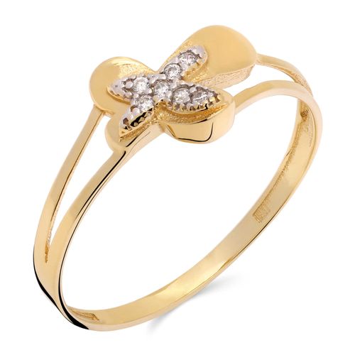 Anel em Ouro Amarelo 18k Borboletinha com Zircônias 190110