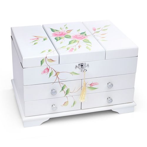 Porta Joia em Madeira Branco Com Flores Pintado a Mão 131348