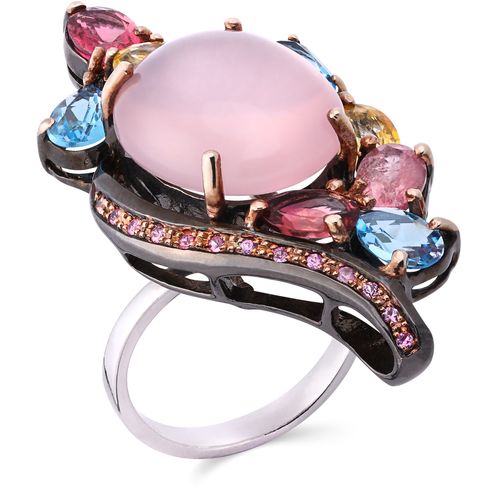 Anel Linha Premium em Prata 925 com Quartzo Rosa 181080