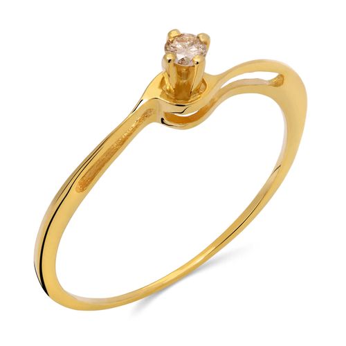 Anel em Ouro Amarelo 18k Solitário Aro Desencontrado com Diamante 190766