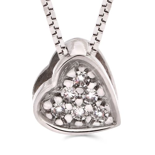 Pingente em Ouro Branco 18k Coração e Zircônias 190038