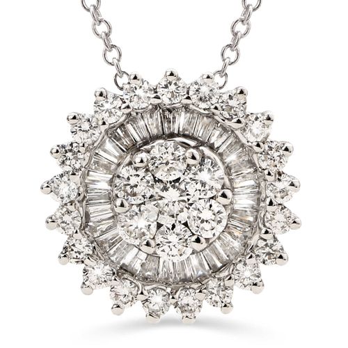 Pingente em Ouro  Branco Florzinha com 27 Diamantes Trapézios e 28 Diamantes Aprox. 55 pts 191447