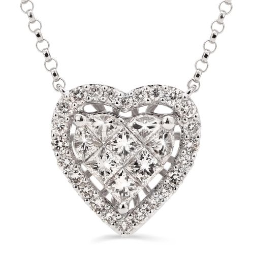 Pingente em Ouro Branco 18k Corações com Diamantes 191452